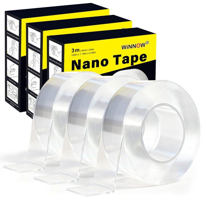 WINNOW 3 Pack Double Sided Tape for Walls - Professional Pack for Workshops, Office & Small Business，Mounting Tape for Christmas Decorations, Household Support Combination Set(1.18 inches x 30 feet) - Image 1